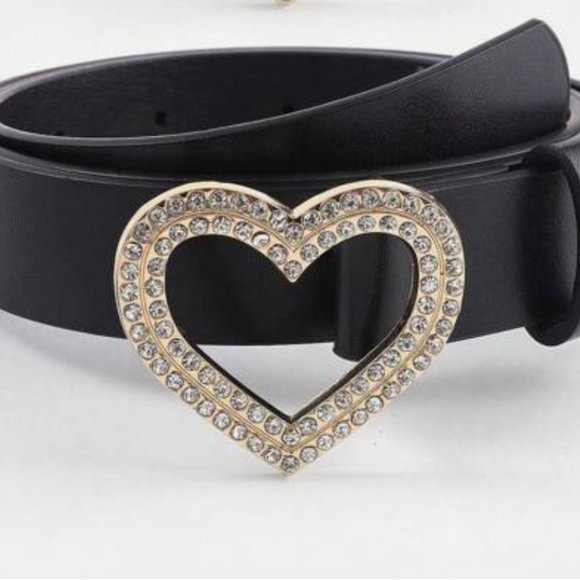 Brown Vegan Leather Heart Shape Buckle Belt - Picture 2 of 4